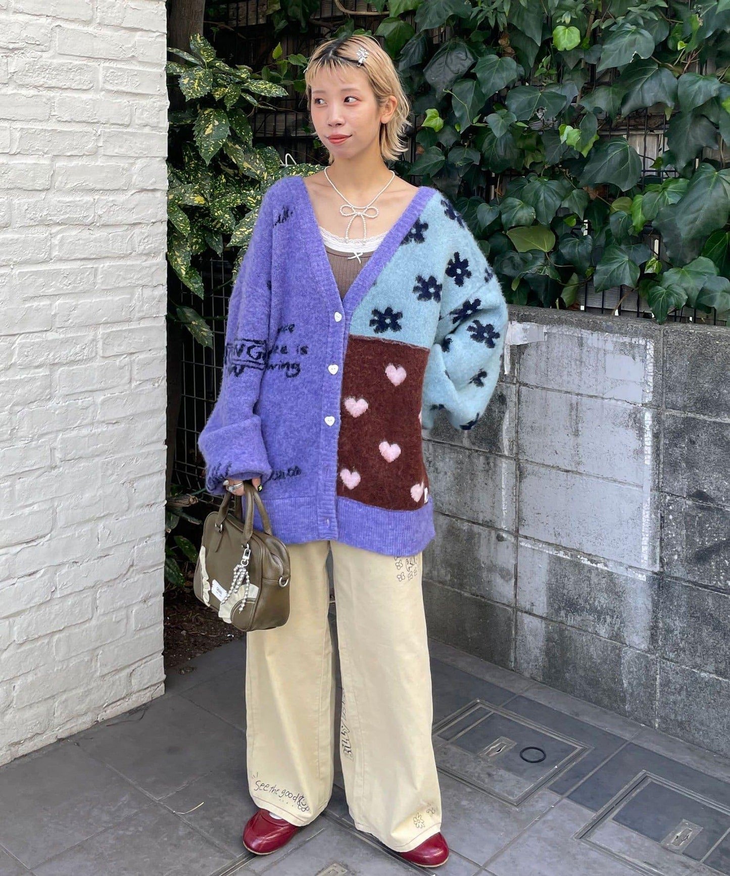 【HELLO.SANFRANCISCO/ハローサンフランシスコ】提花拼接愛心紐扣開衫