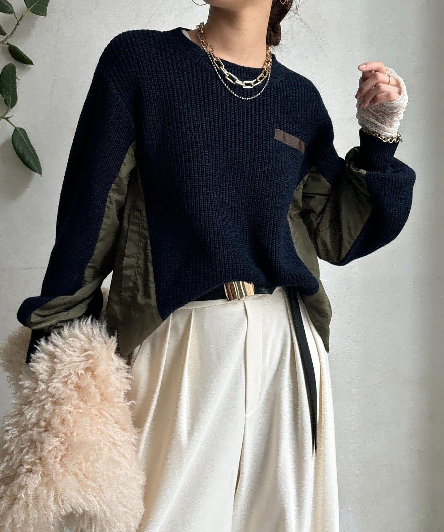 軍風拼接針織衫