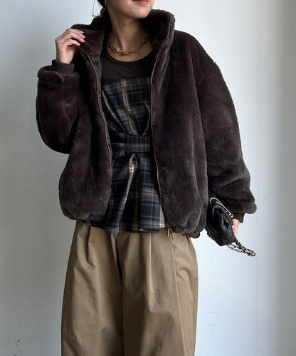 仿貂毛立領毛絨外套