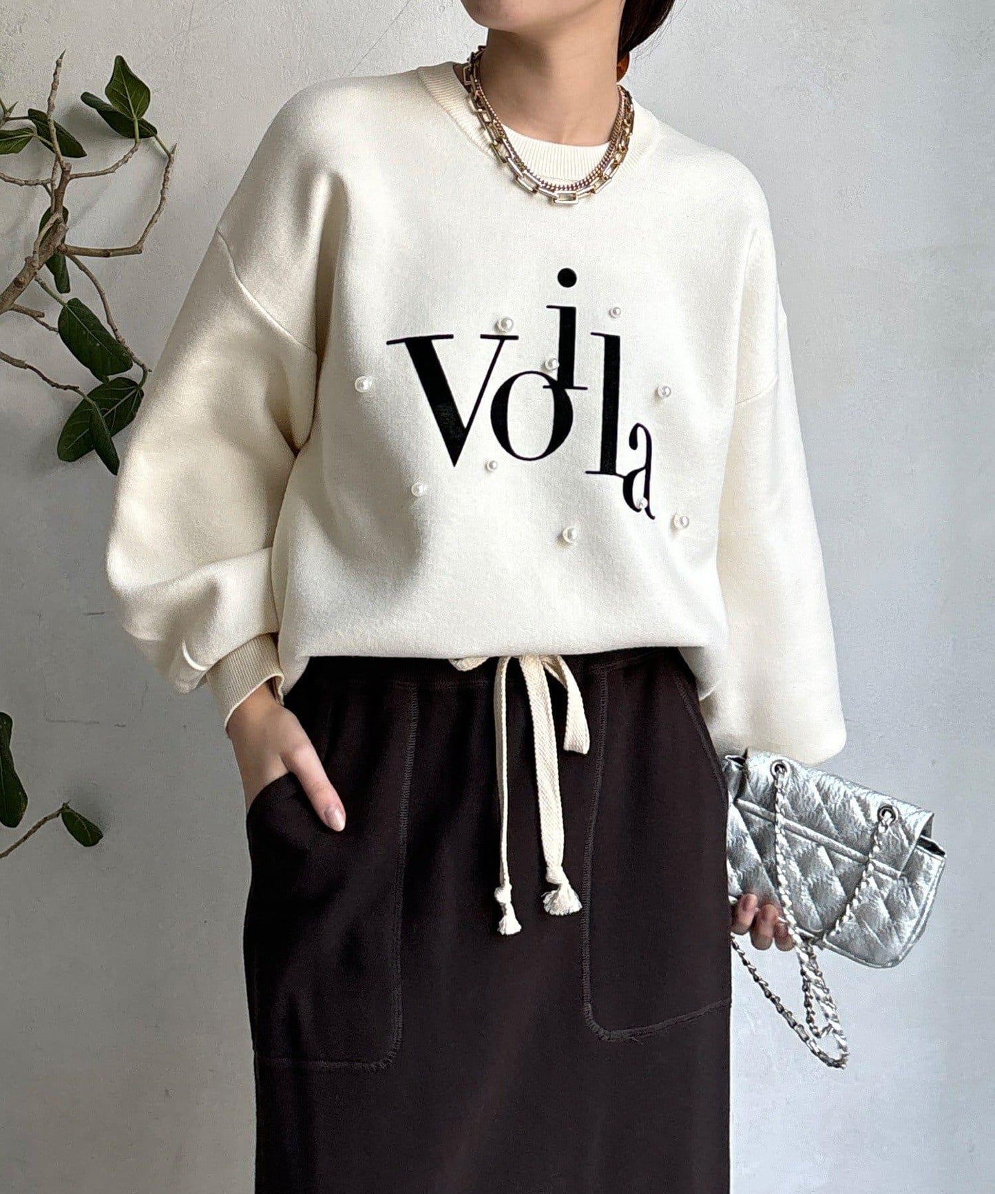 珍珠標誌針織上衣