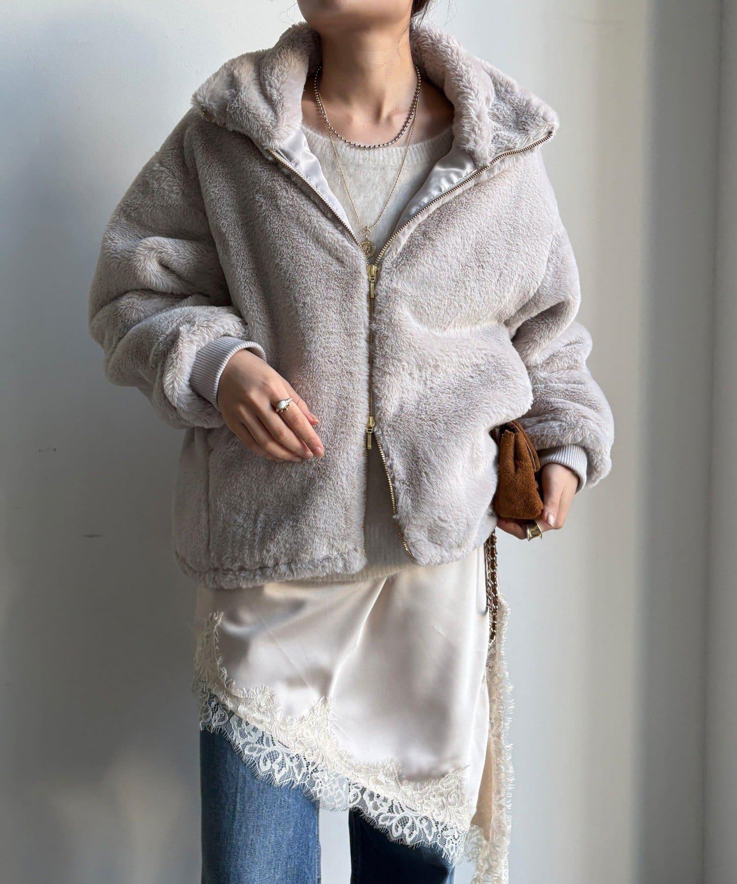 仿貂毛立領毛絨外套