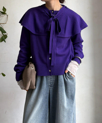 棒領帶披肩開衫