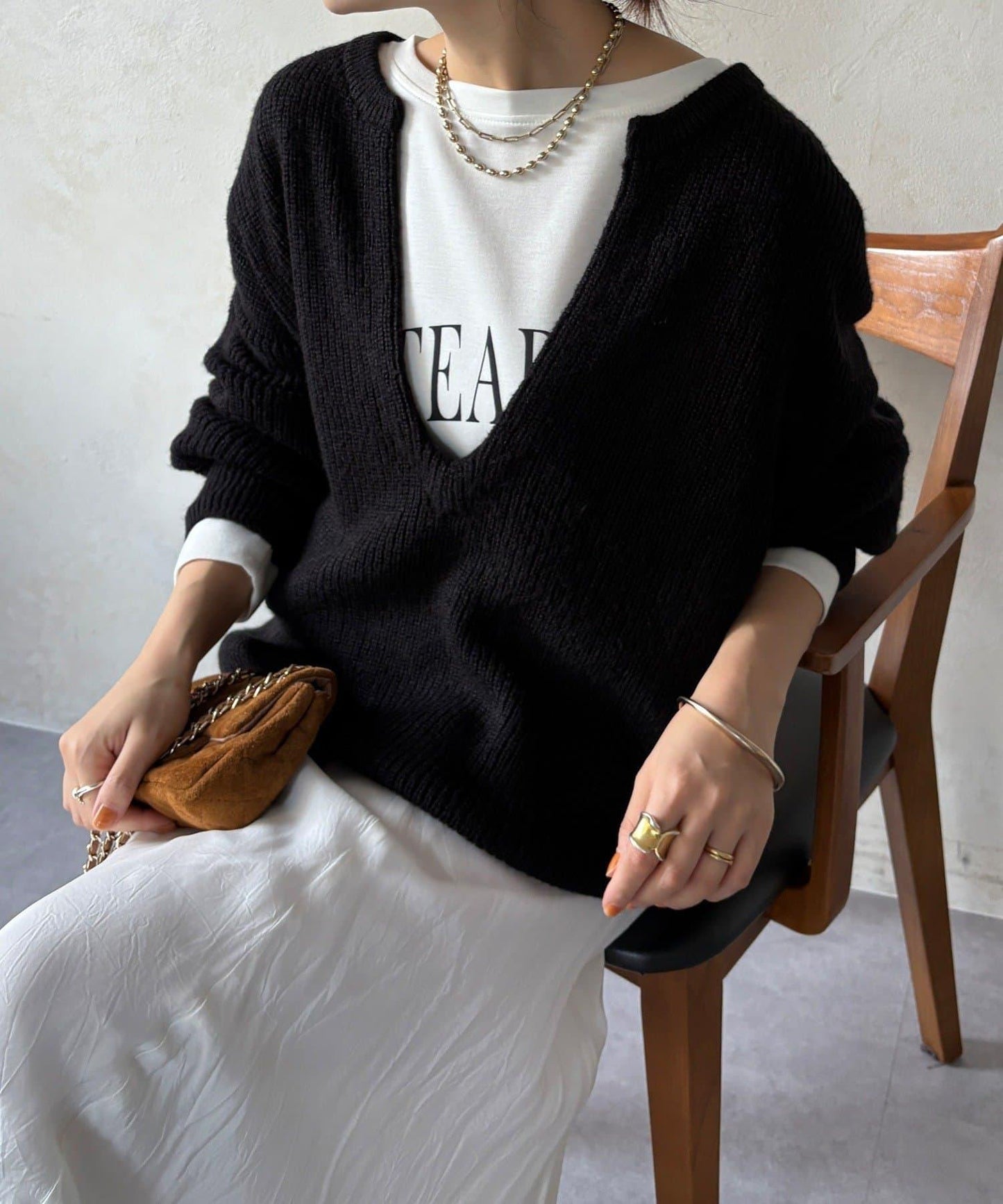 羊毛混紡開領套頭衫