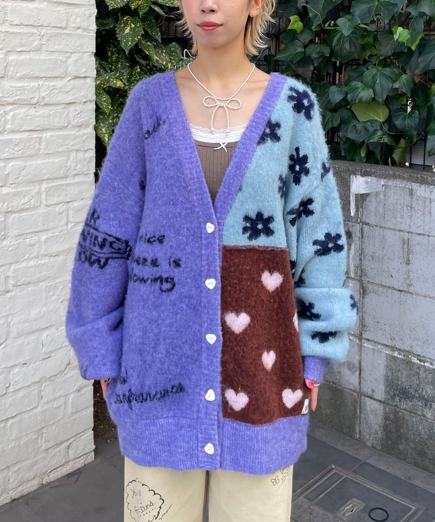 【HELLO.SANFRANCISCO/ハローサンフランシスコ】提花拼接愛心紐扣開衫