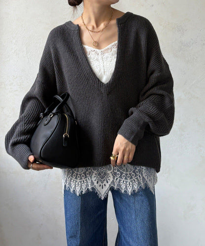 羊毛混紡開領套頭衫