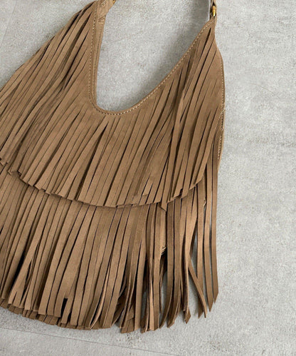 麂皮流蘇半肩包