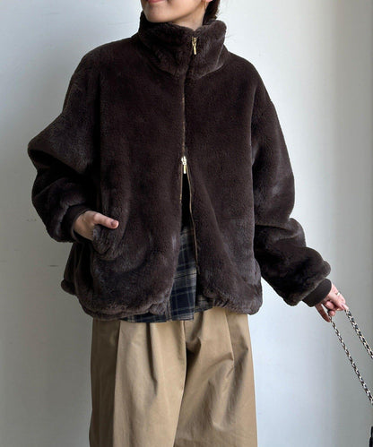 仿貂毛立領毛絨外套