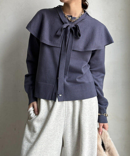 棒領帶披肩開衫