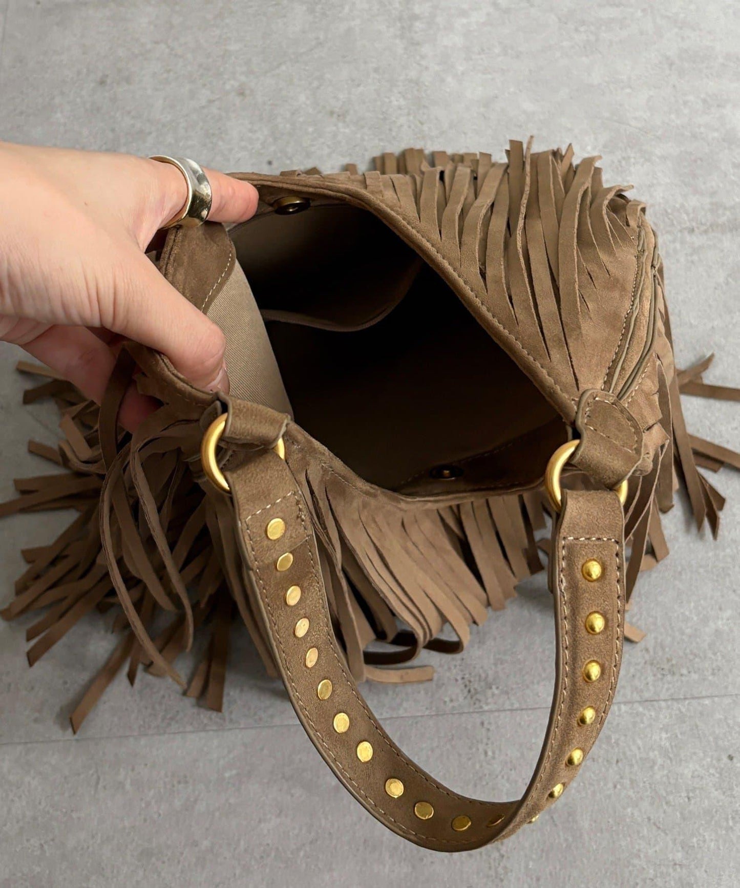 麂皮流蘇半肩包