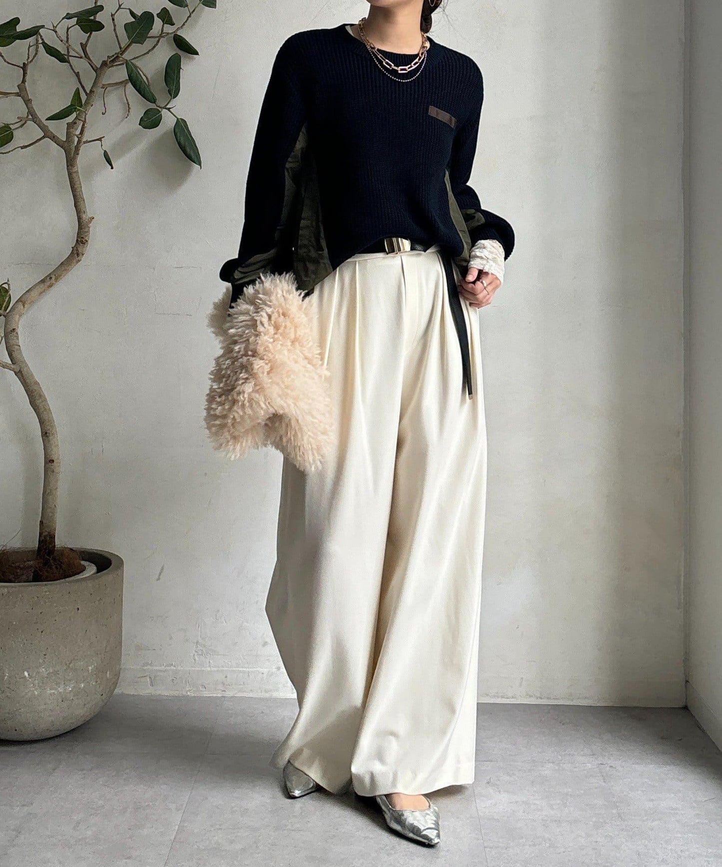 軍風拼接針織衫