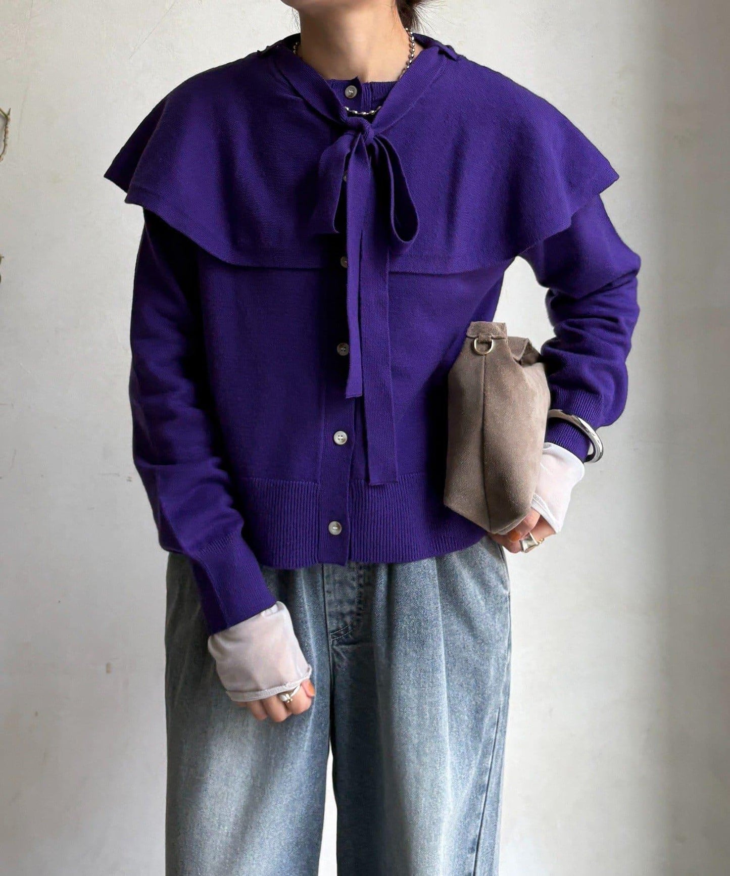 棒領帶披肩開衫