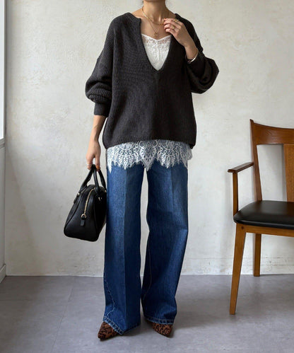 羊毛混紡開領套頭衫