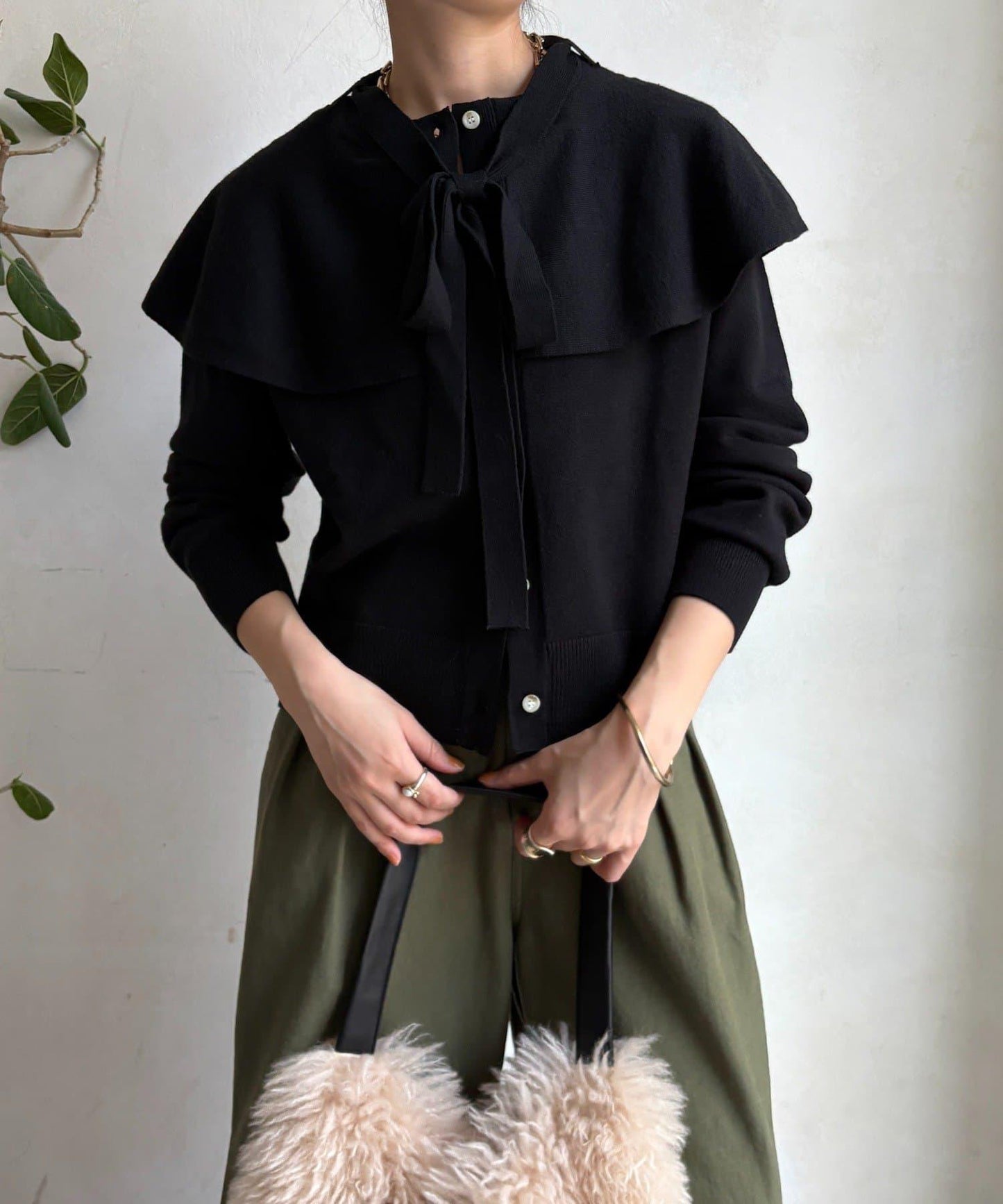 棒領帶披肩開衫