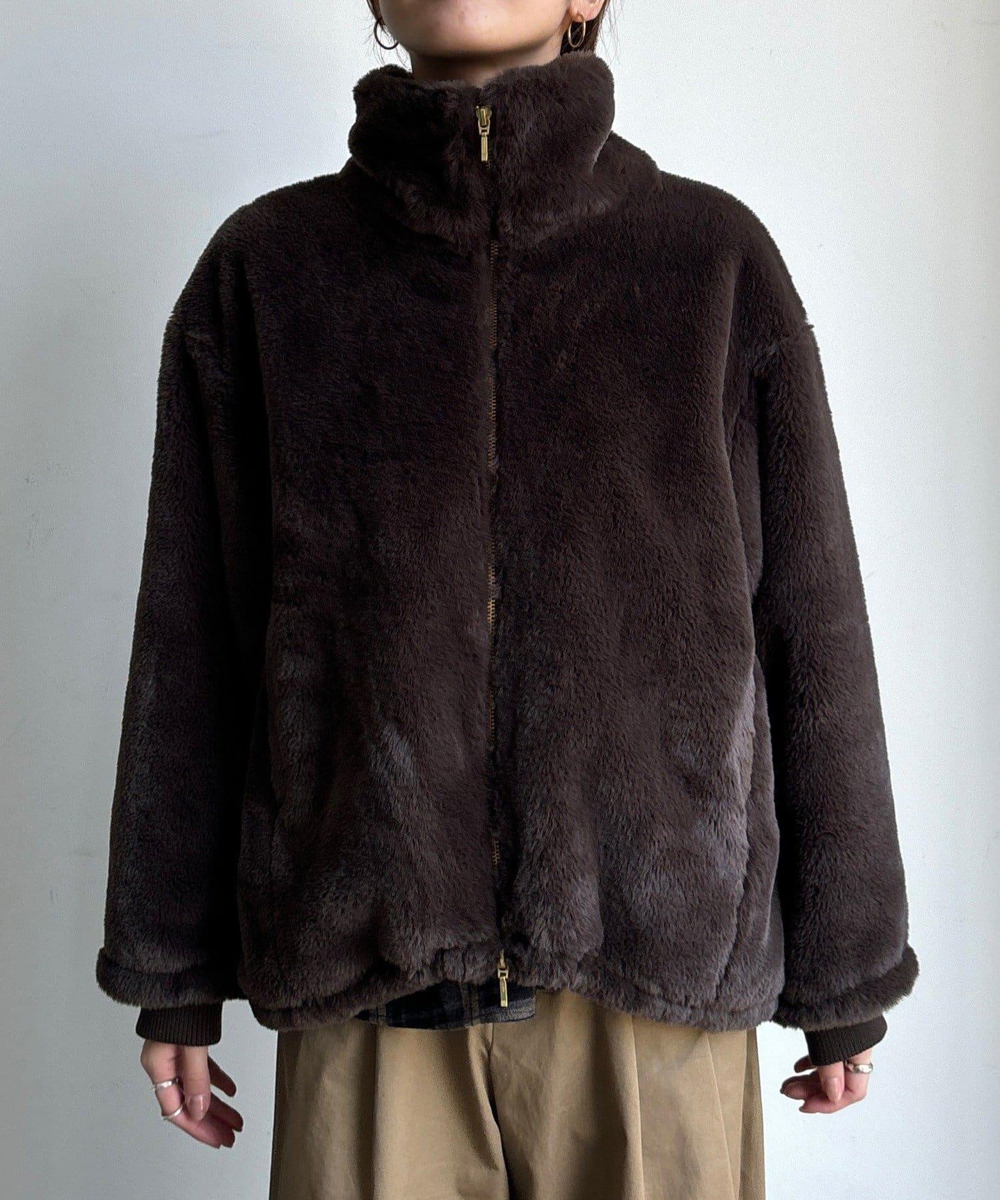 仿貂毛立領毛絨外套