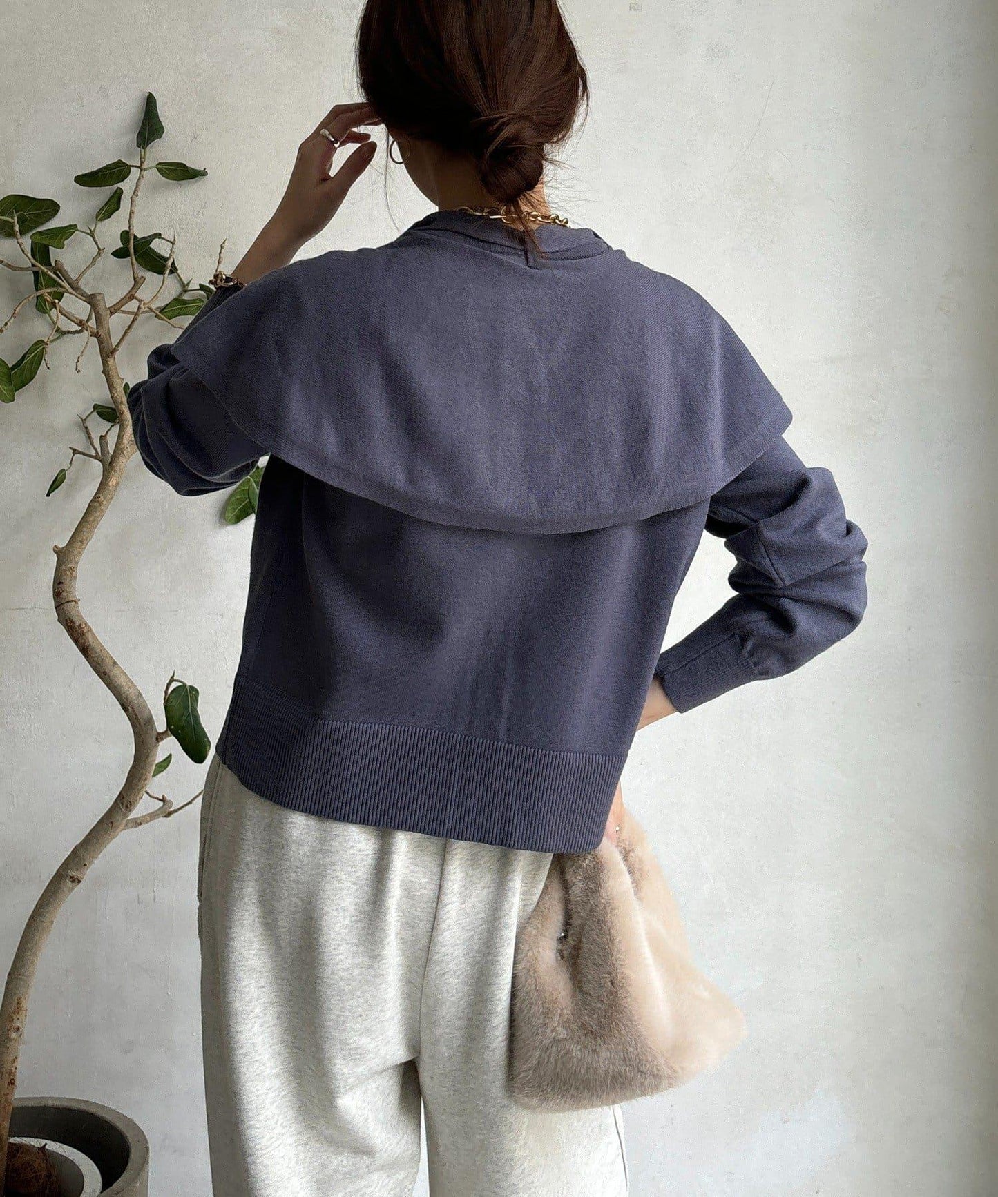 棒領帶披肩開衫