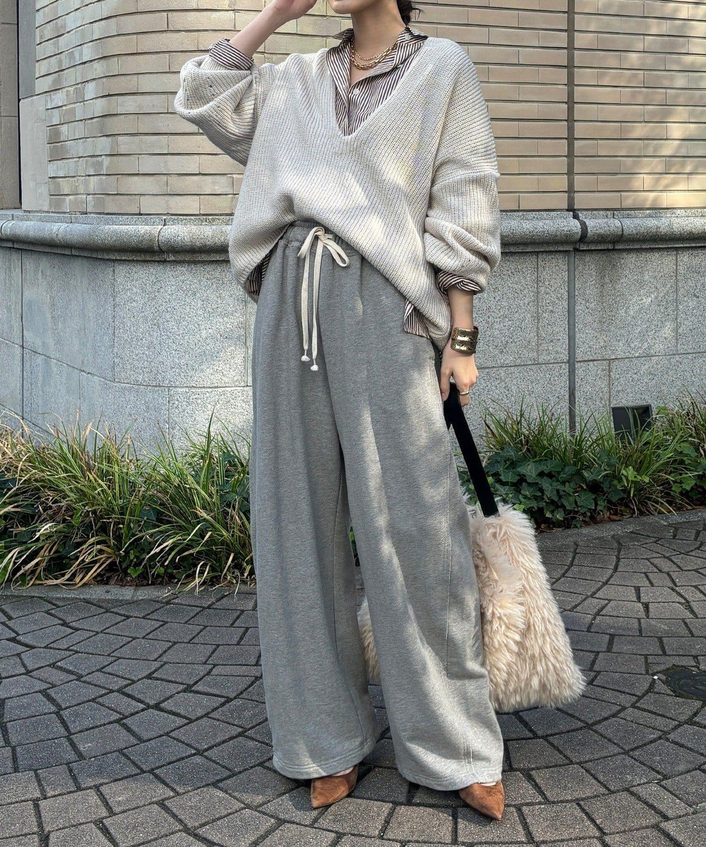 羊毛混紡開領套頭衫