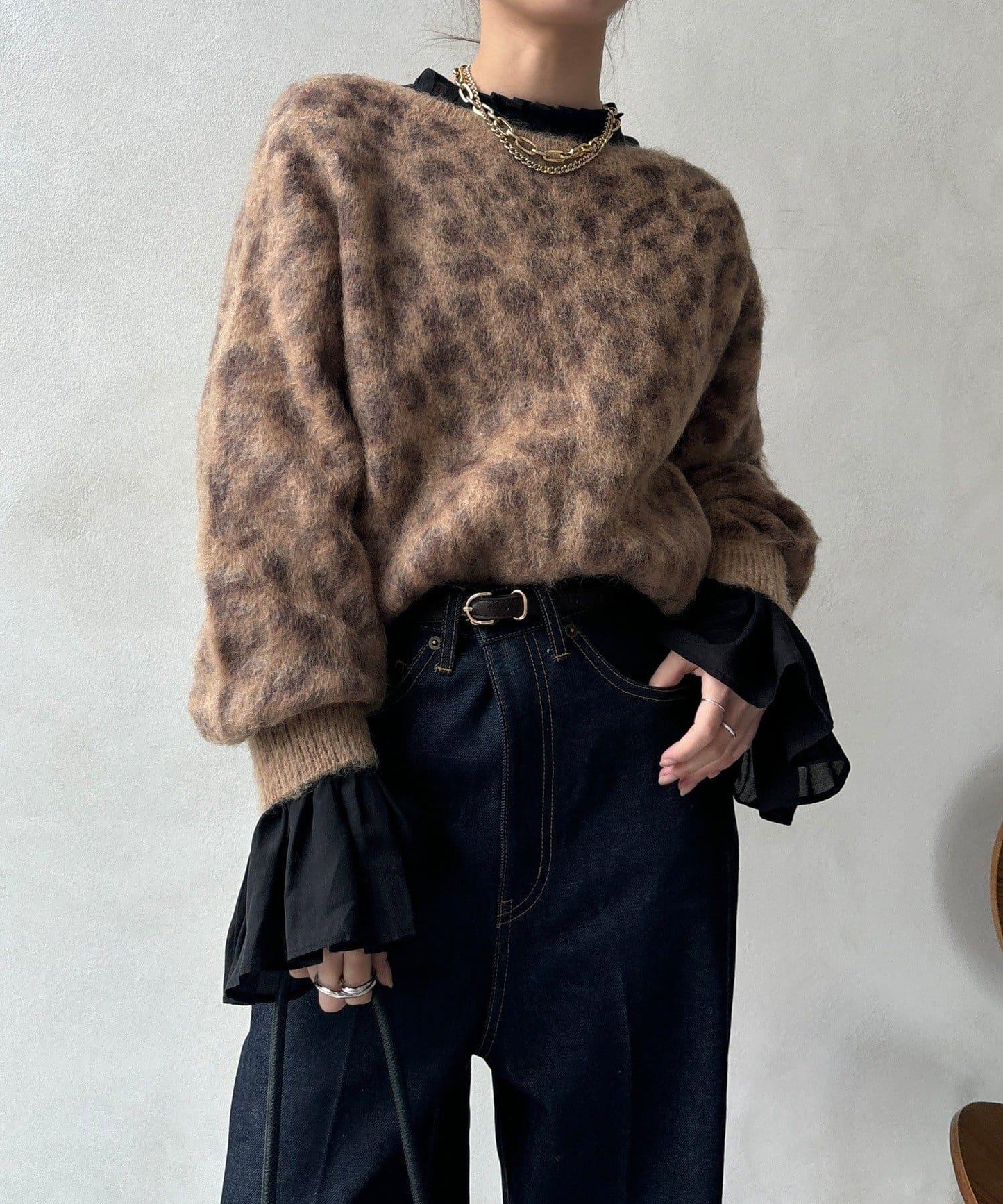 豹紋起毛針織衫