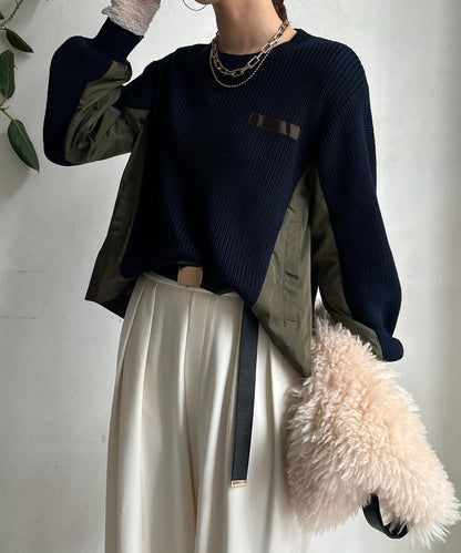 軍風拼接針織衫