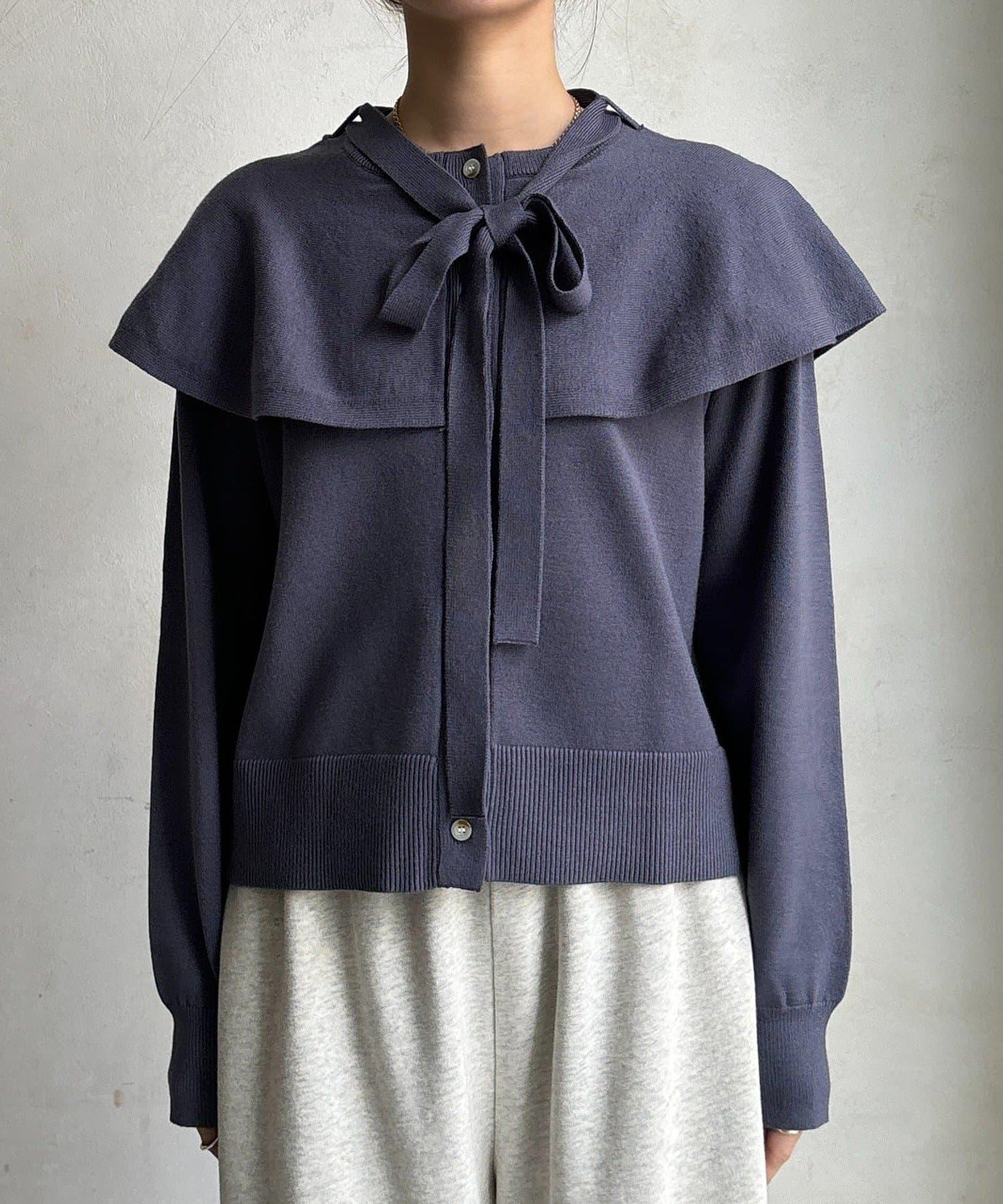 棒領帶披肩開衫