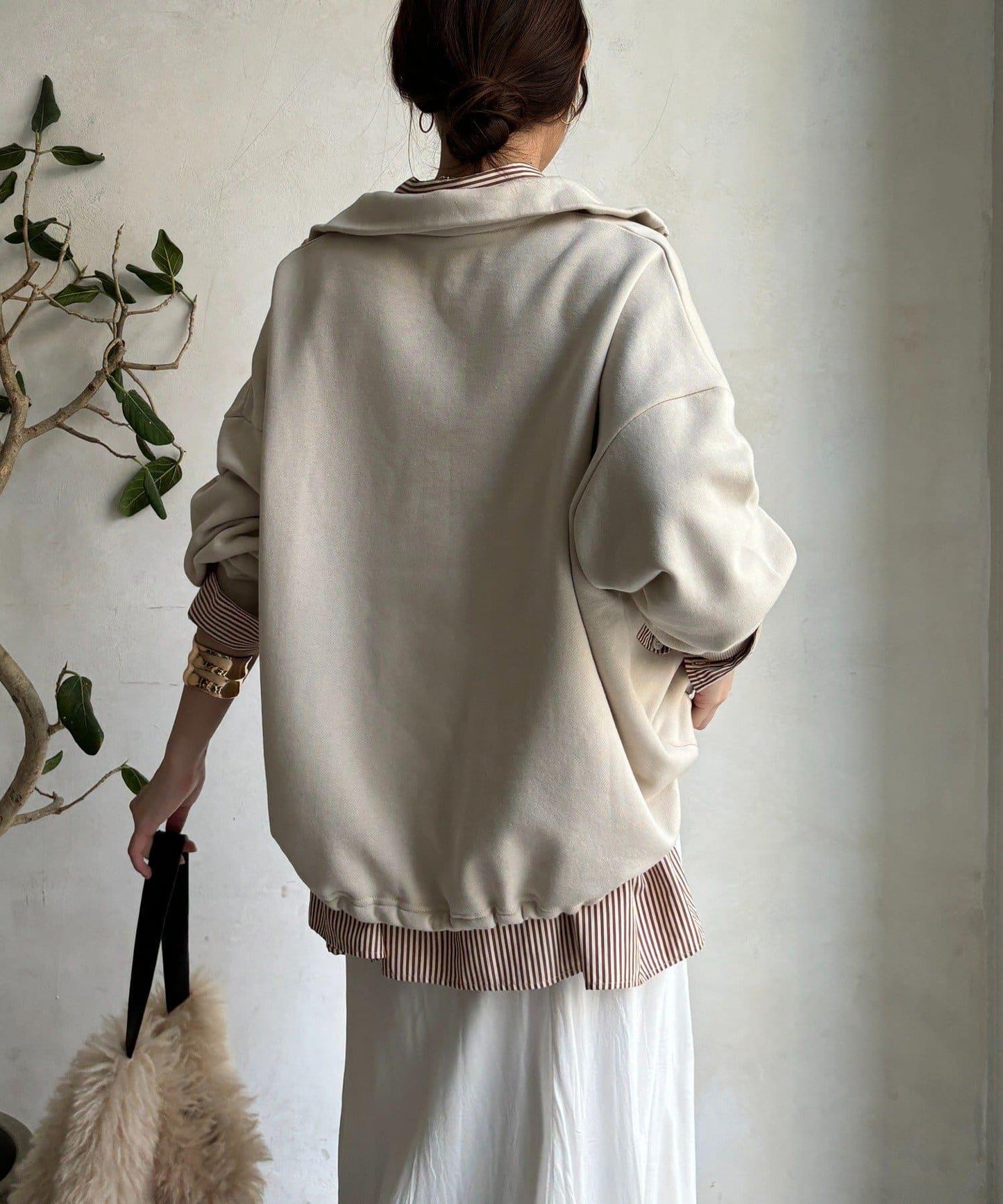 加絨抽繩半拉鍊套頭衫