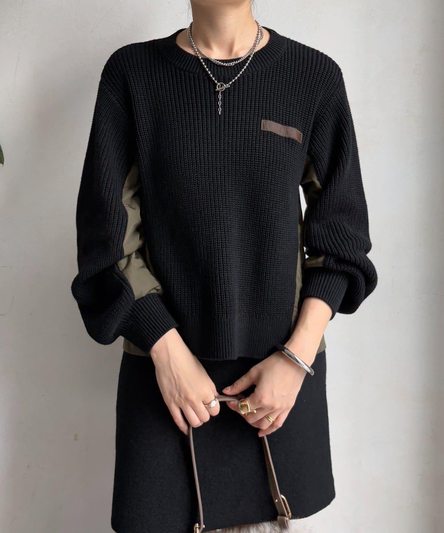 軍風拼接針織衫