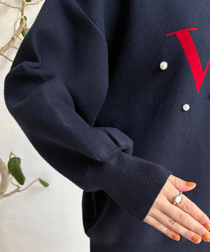 珍珠標誌針織上衣