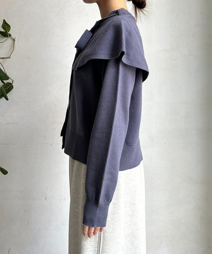 棒領帶披肩開衫