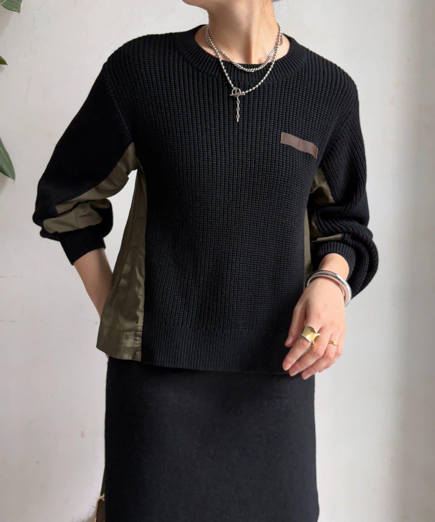 軍風拼接針織衫