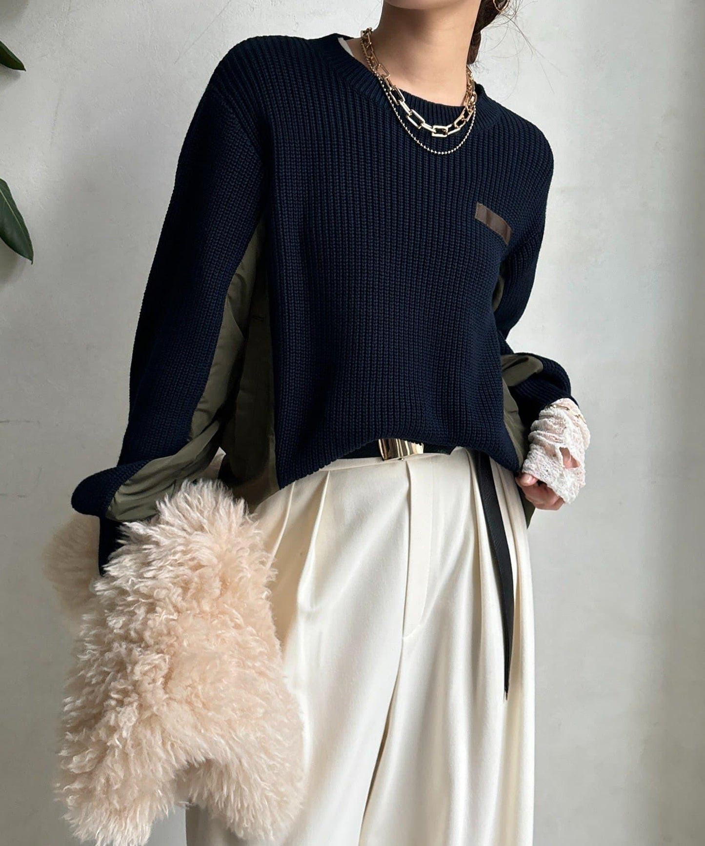 軍風拼接針織衫