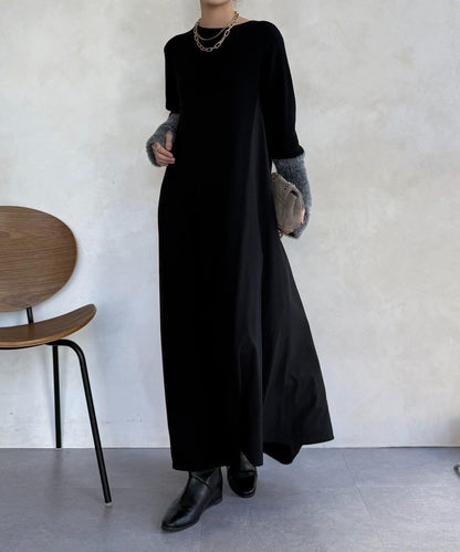 拼接雪紡長袖連衣裙