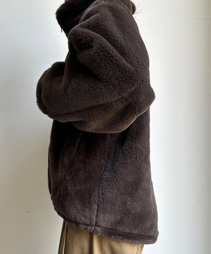 仿貂毛立領毛絨外套