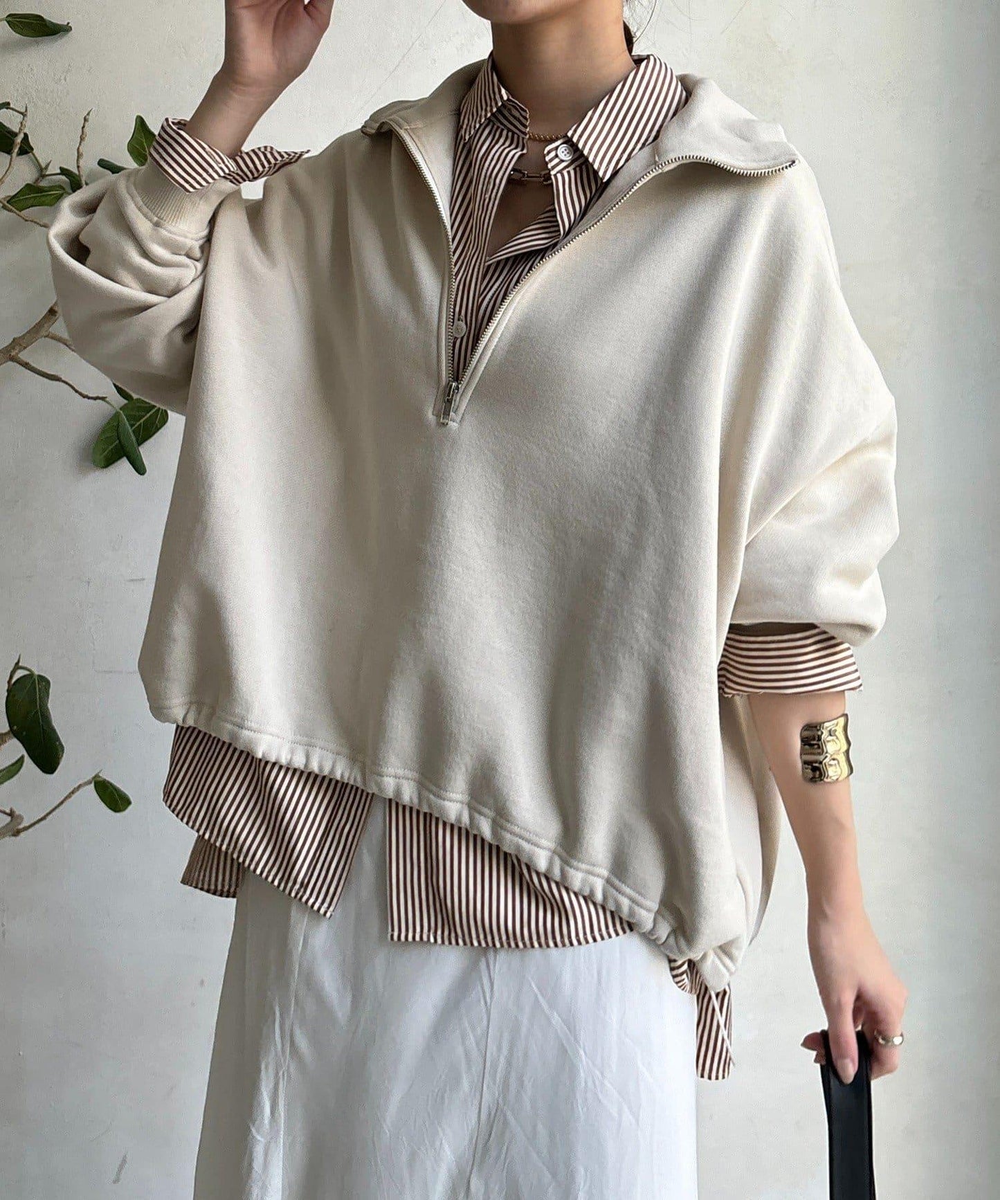 加絨抽繩半拉鍊套頭衫