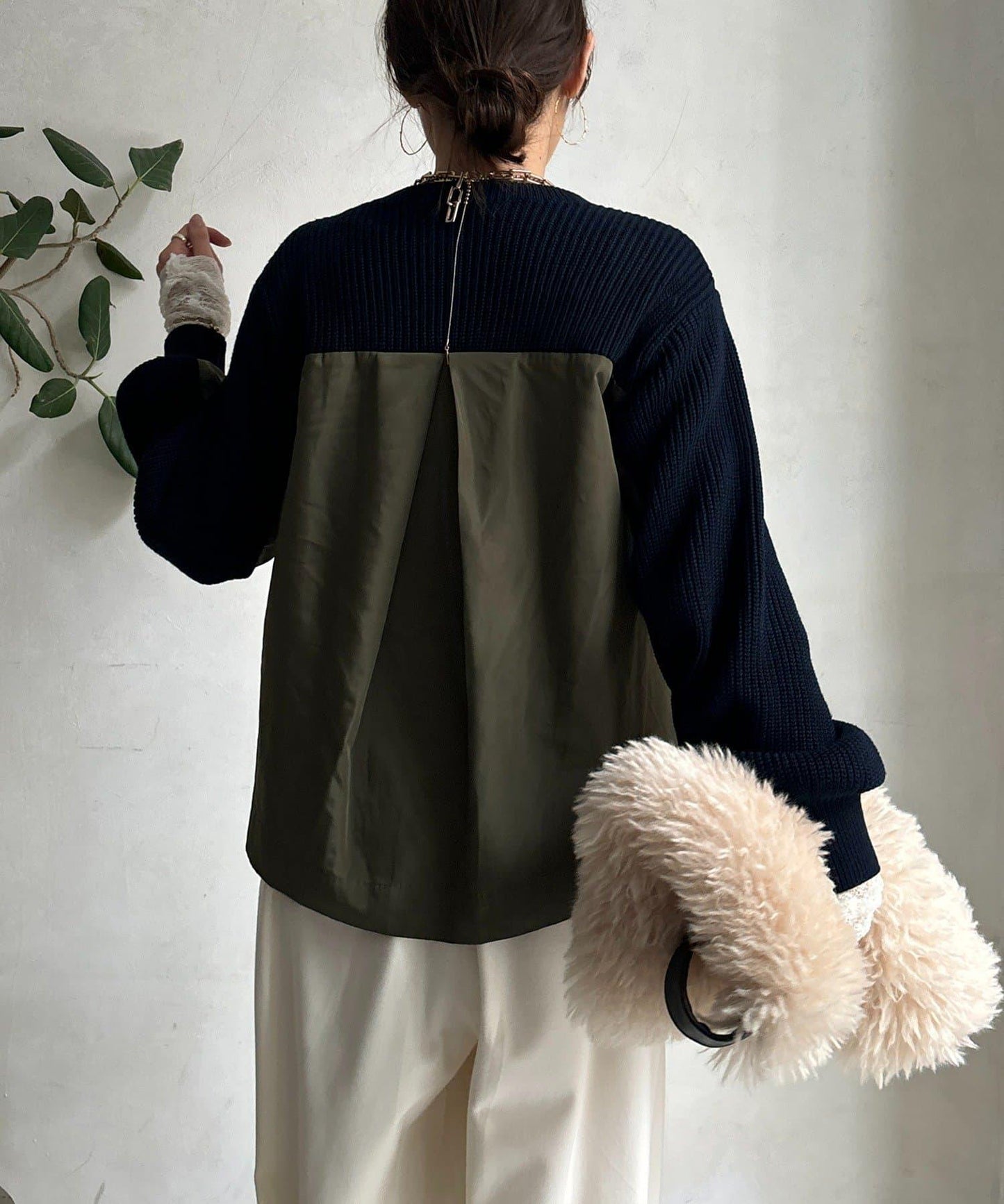 軍風拼接針織衫