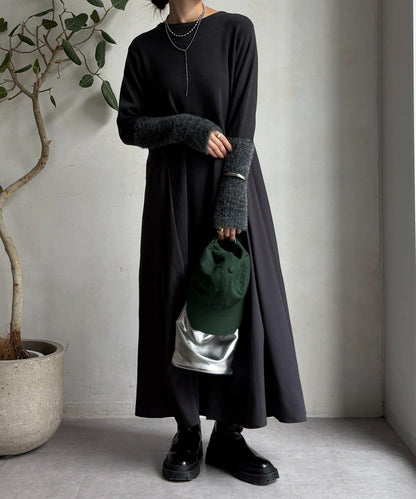 拼接雪紡長袖連衣裙