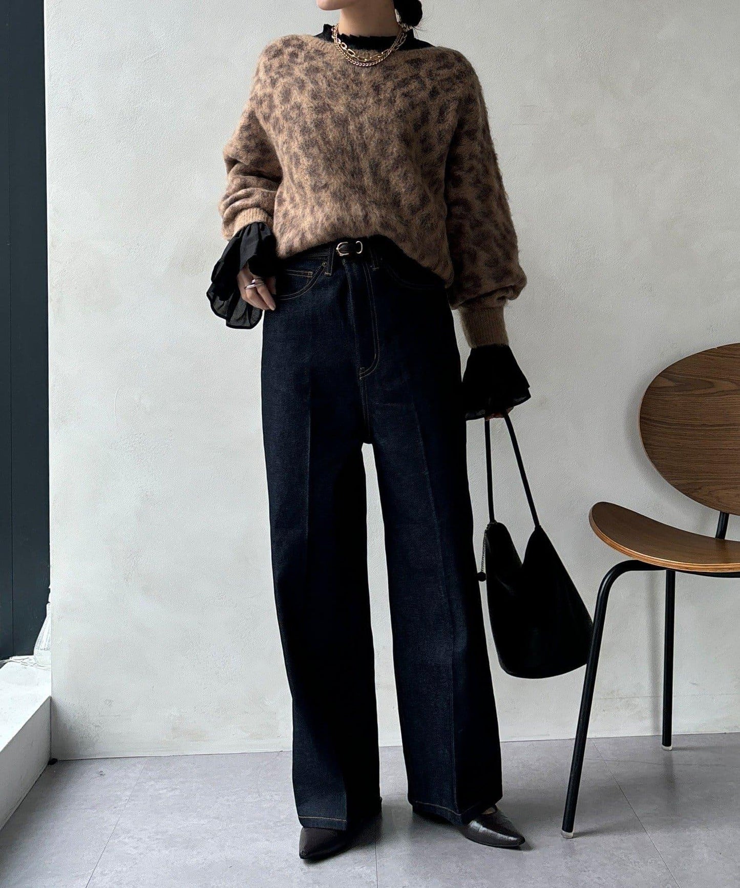 豹紋起毛針織衫