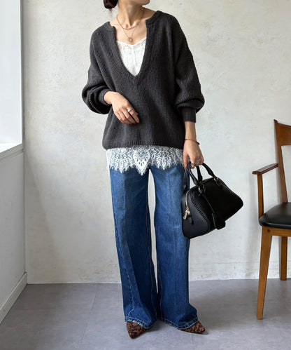 羊毛混紡開領套頭衫