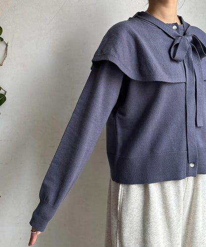 棒領帶披肩開衫