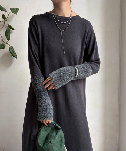 拼接雪紡長袖連衣裙