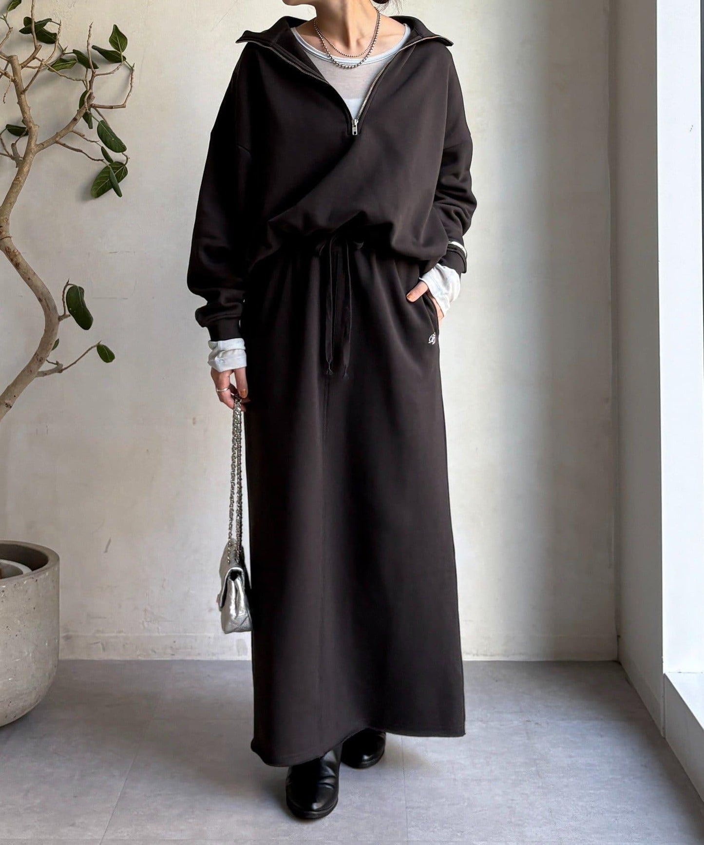 加絨抽繩半拉鍊套頭衫