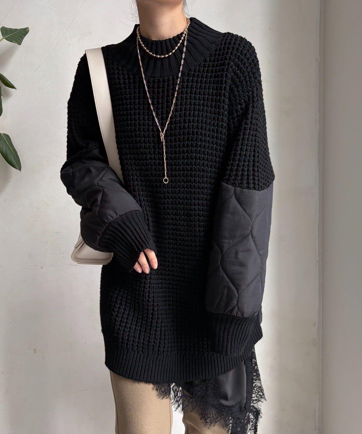 拼接絎縫針織衫