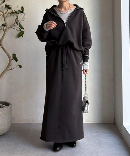 加絨抽繩半拉鍊套頭衫