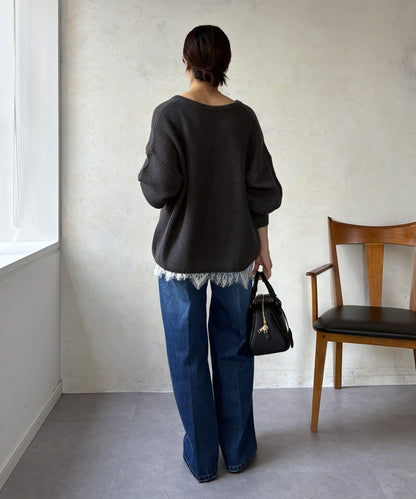 羊毛混紡開領套頭衫