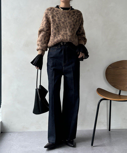豹紋起毛針織衫