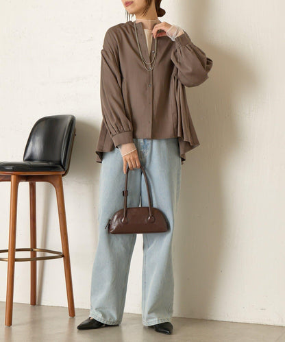 後背拼接褶皺襯衫