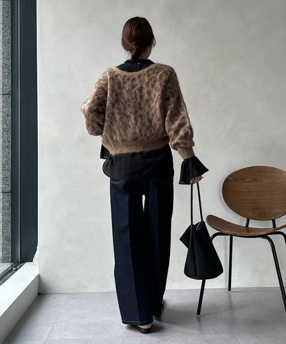 豹紋起毛針織衫