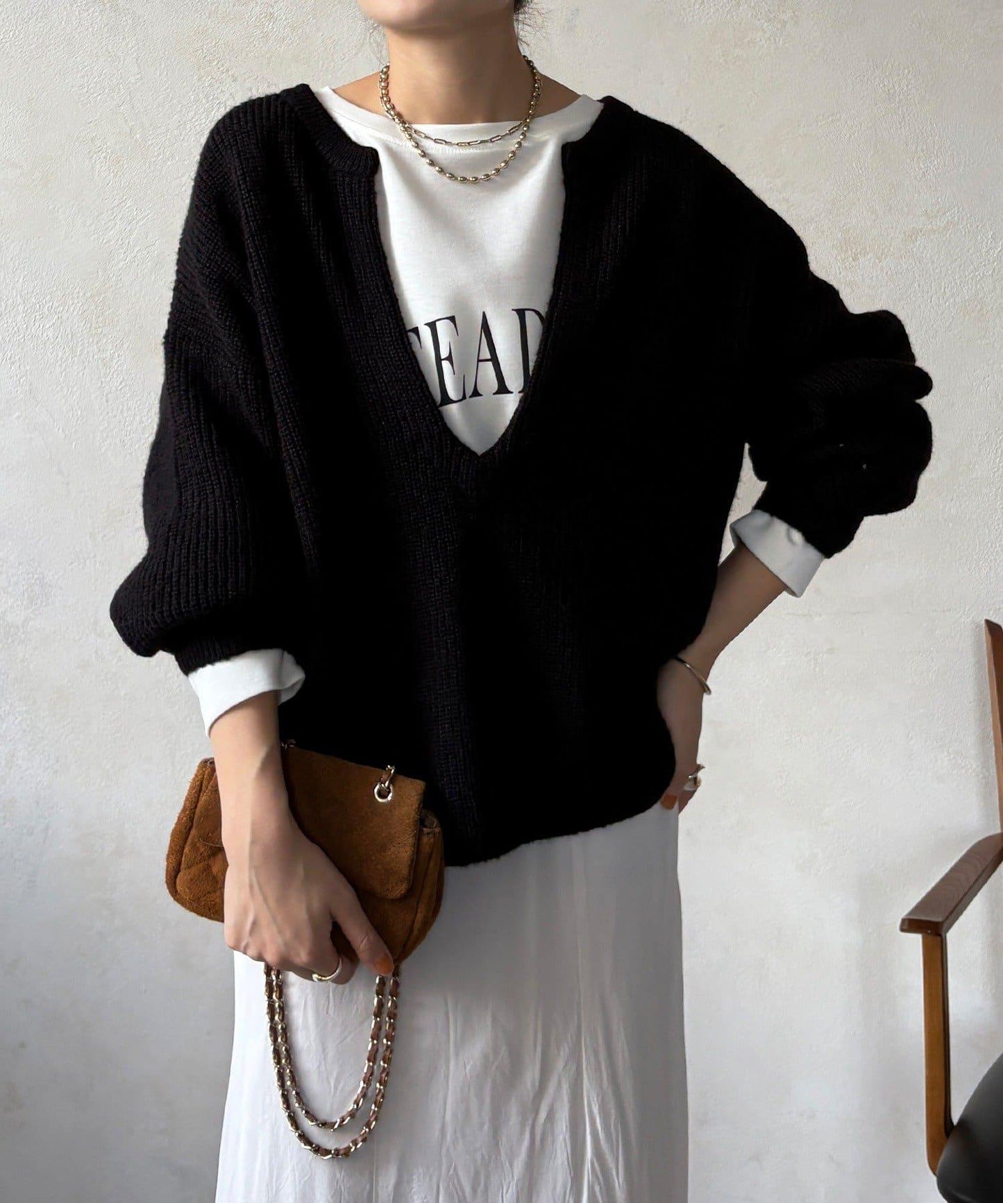 羊毛混紡開領套頭衫