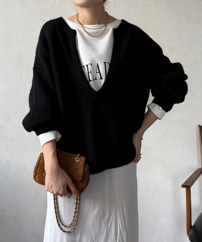 羊毛混紡開領套頭衫