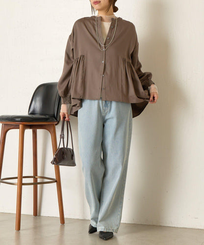 後背拼接褶皺襯衫