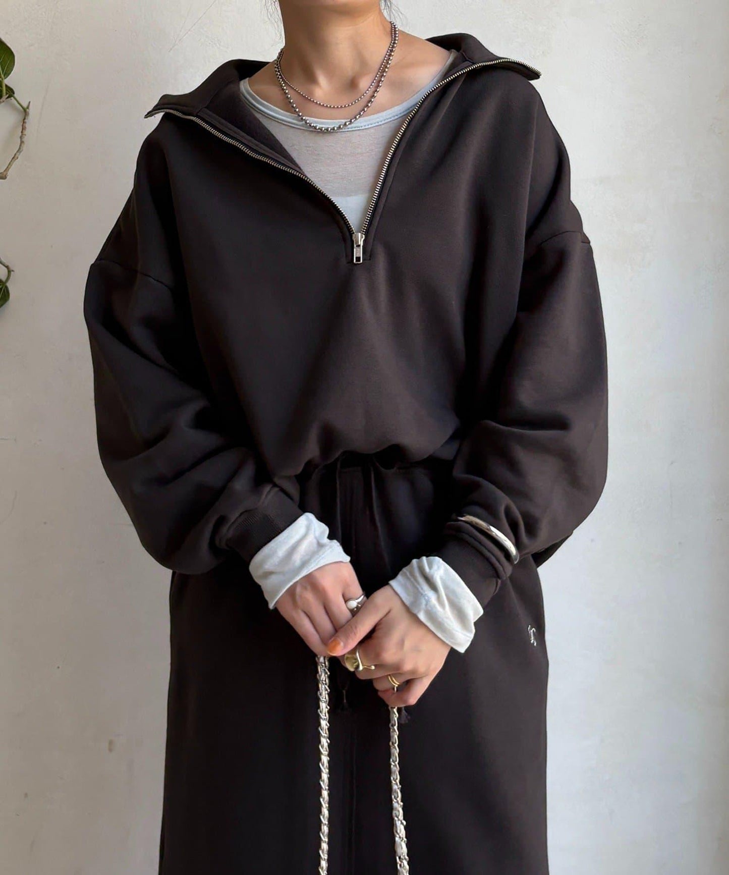 加絨抽繩半拉鍊套頭衫