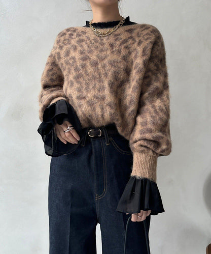 豹紋起毛針織衫